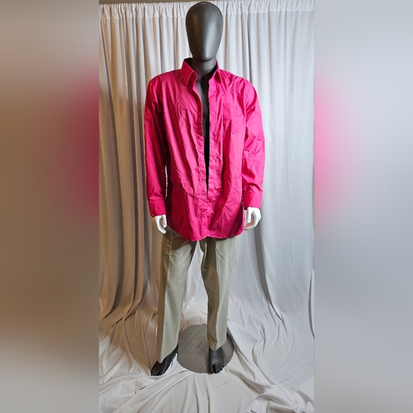 Omega Italy Long Sleeve Dress Shirt Solid Fuchsia Regular Fit sz 16-16.5, 34-35 - Picture 1 of 7